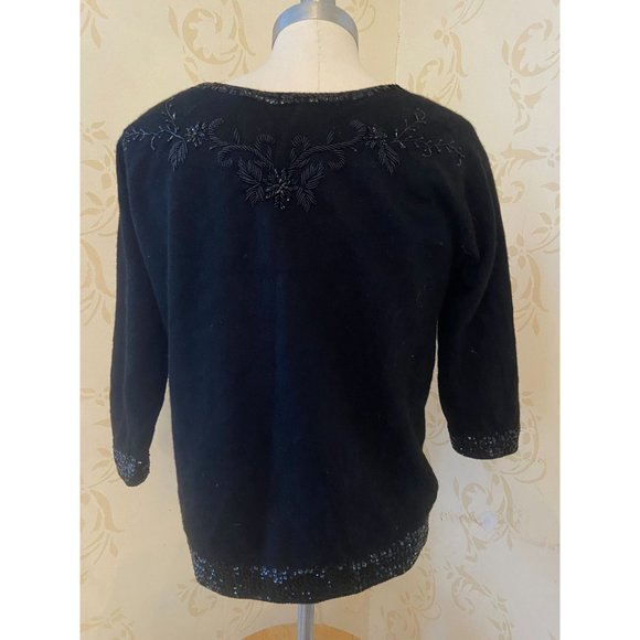 Elsie Tu 100% Cashmere Black Beaded Silk Lined Beautiful Sweater Size 38 Medium - Picture 5 of 6